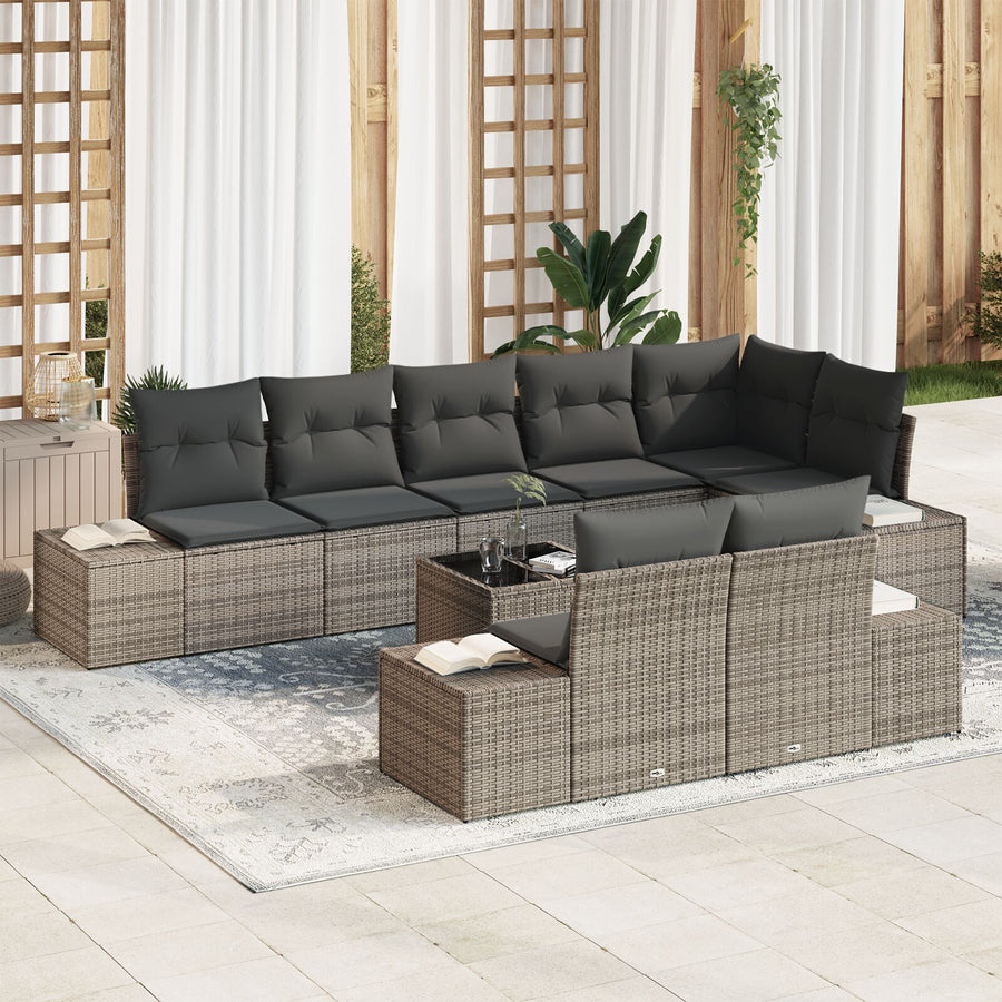 8-Delige Tuin Sofa Set Met Kussens Poly Rattan Grijs met tafel