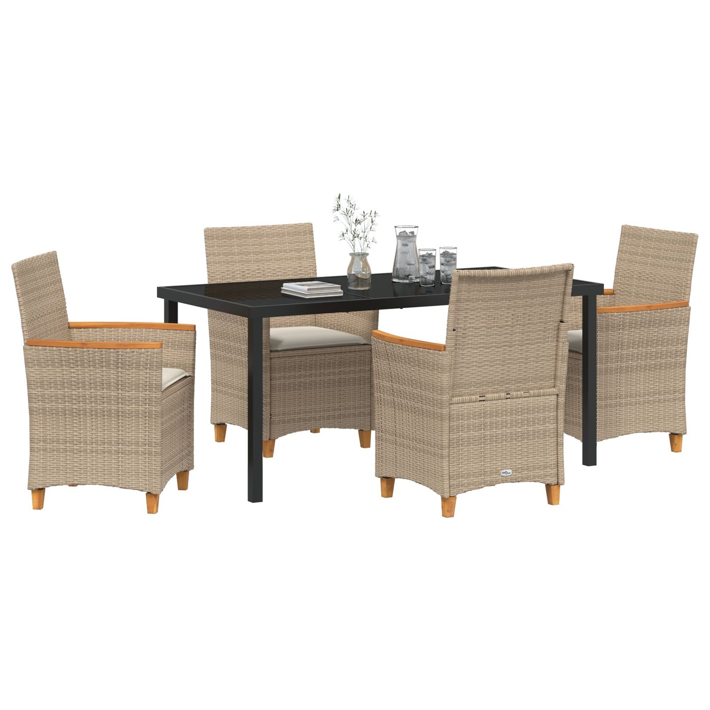 5-Delige Tuin Eetset Met Kussens Beige Poly Rattan