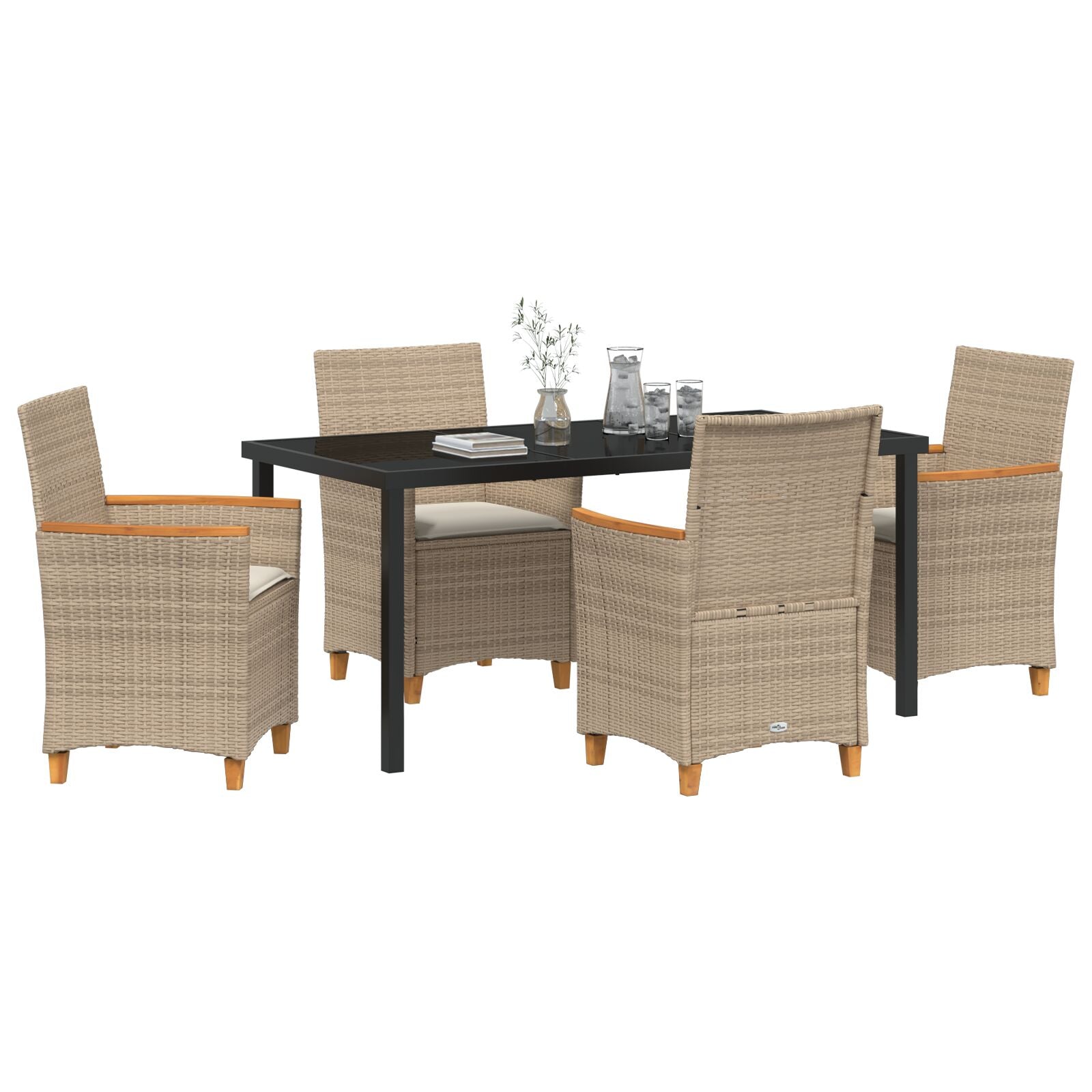5-Delige Tuin Eetset Met Kussens Beige Poly Rattan