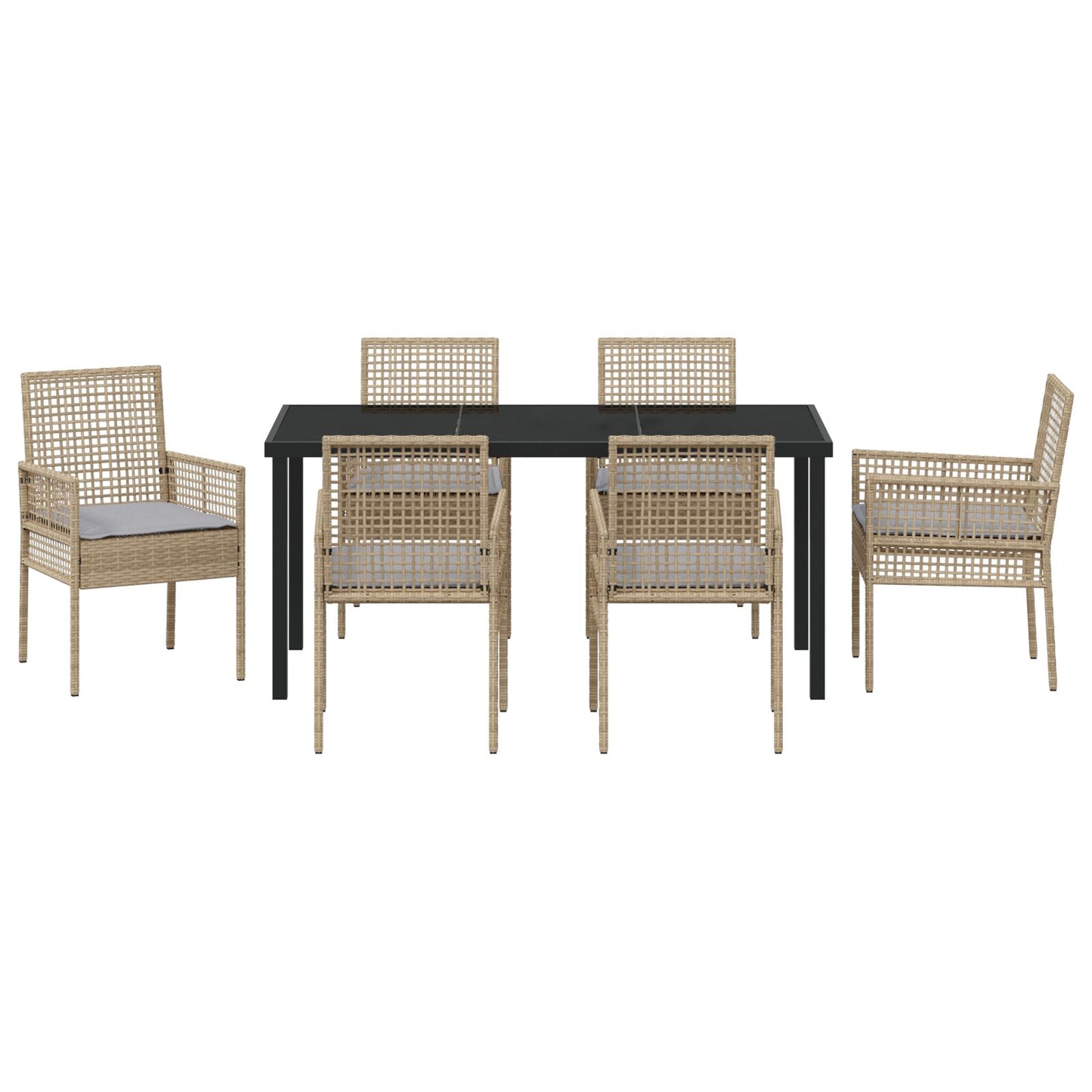 7-Delige Tuindining Set Met Kussens Beige Poly Rattan