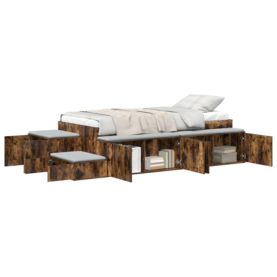 Opslagbed Gerookt Eiken Bewerkt Hout 75 X 190 Cm Opslag Artisanaal Eiken