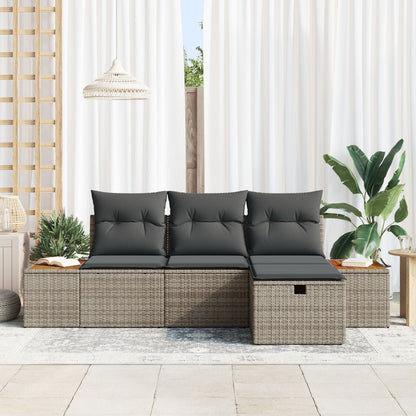 4-Delige Tuinsofa Set Met Kussens Grijze Poly Rattan