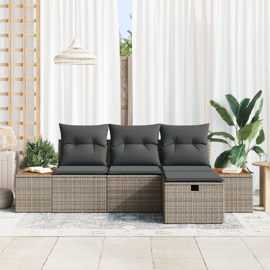 4-Delige Tuinsofa Set Met Kussens Grijze Poly Rattan