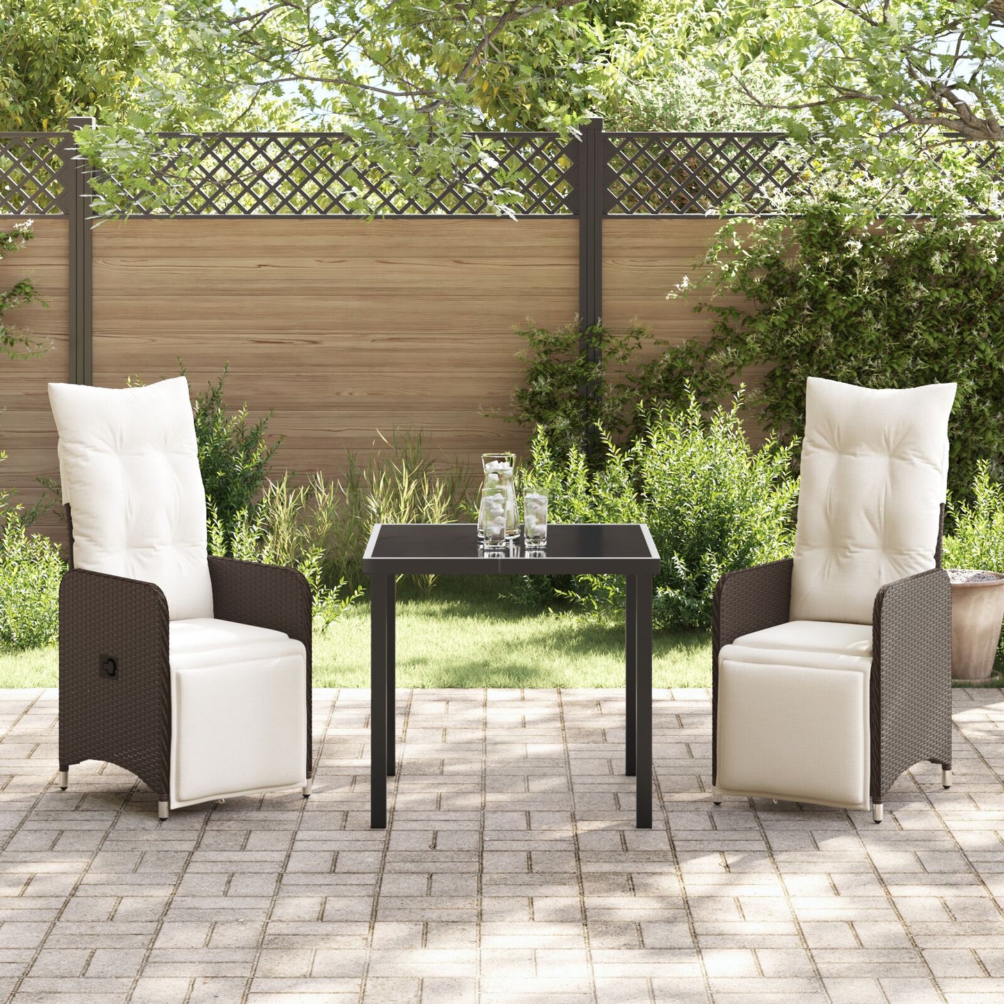 3-Delige Tuinset Met Kussens Bruin Poly Rattan