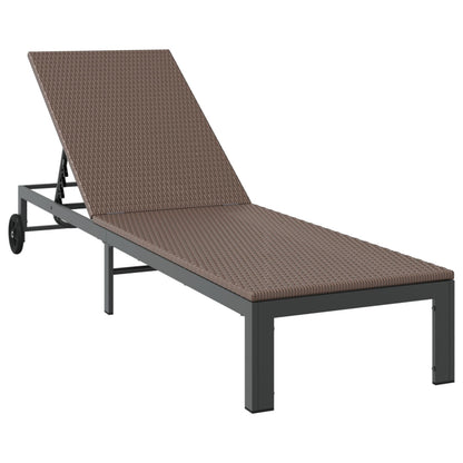 Ligbedden 2 Stuks Met Wielen En Tafel Poly Rattan Bruin