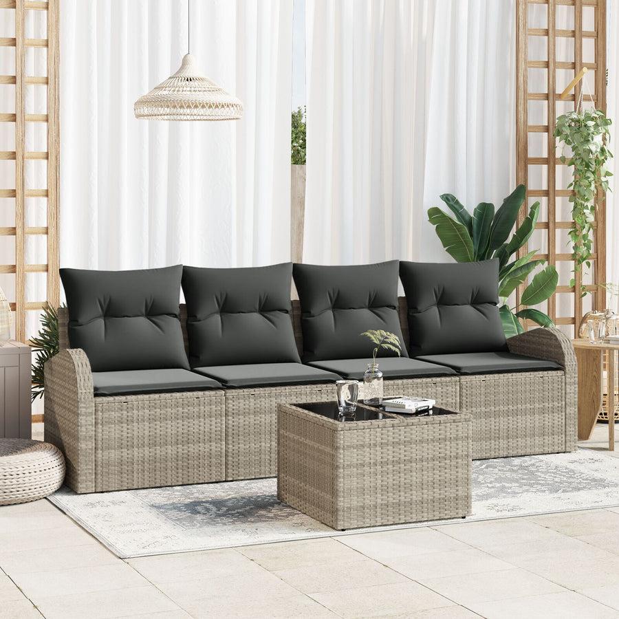 5-Delige Tuinbankset Met Kussens Lichtgrijs Poly Rattan