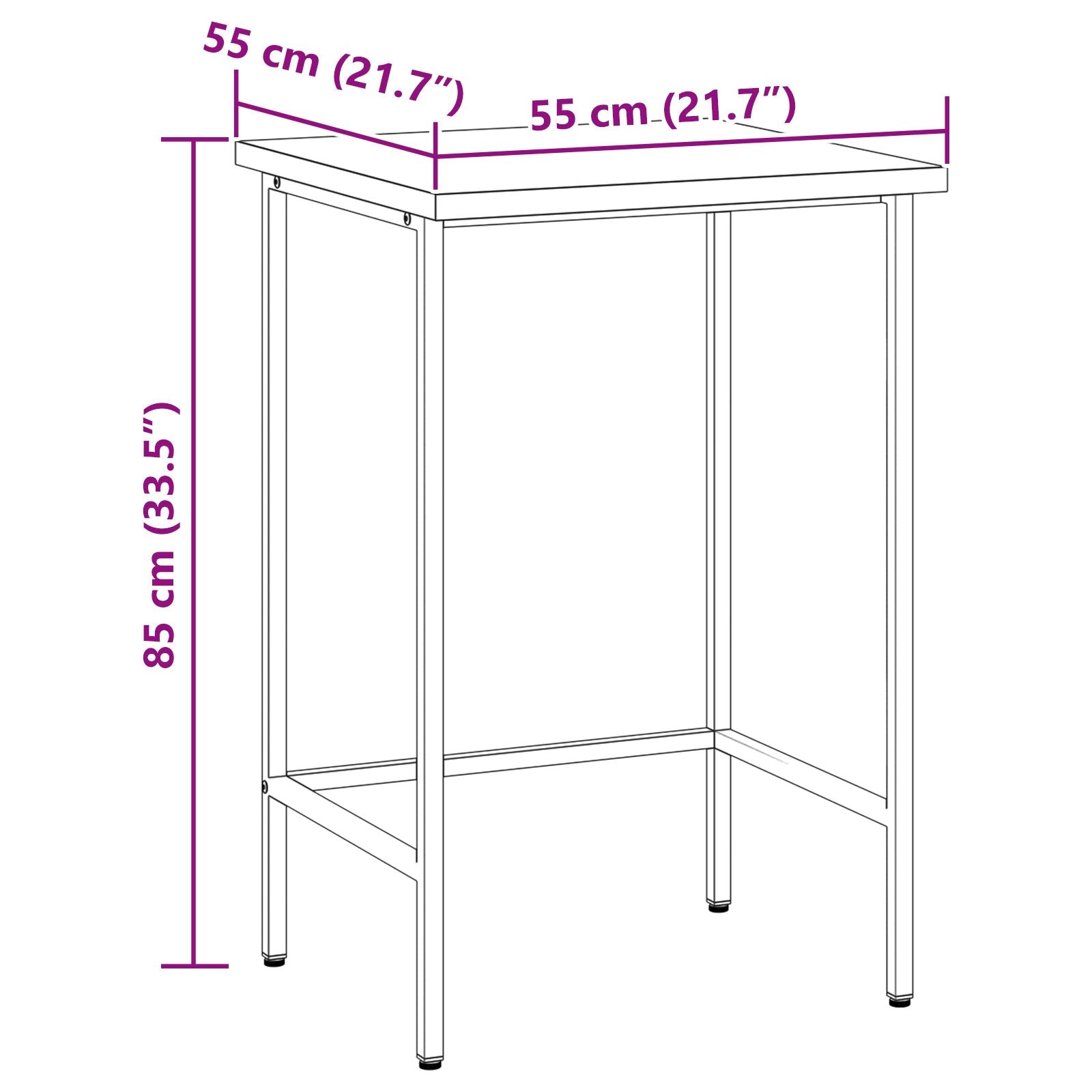 Werktafel 55X55X85 Cm Staal En Bewerkt Hout Grijs Hoektafel