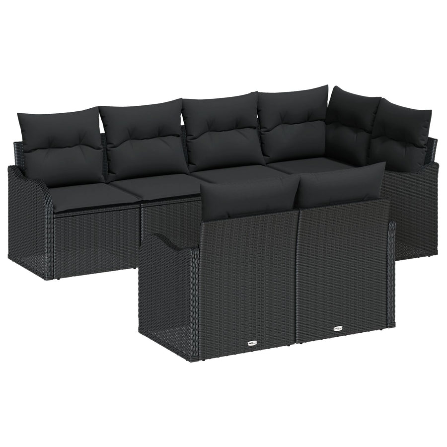7-delige tuinbankset met kussens zwart poly rattan, vidaXL 2-zits tuinbank met kussens zwart poly rattan