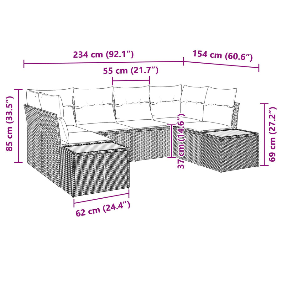 6-Delige Tuin Sofa Set Met Kussens Beige Poly Rattan Acacia