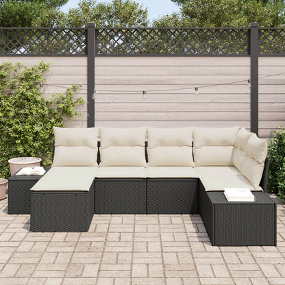 6 Delige Tuin Sofa Set Met Kussens Zwart Poly Rattan