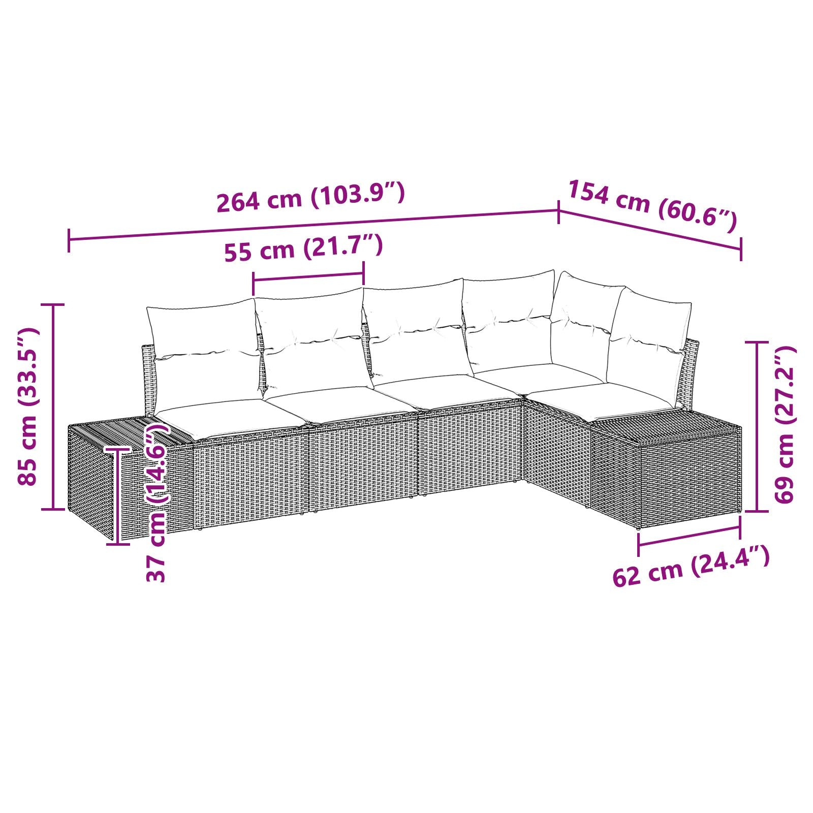 5-Delige Tuin Sofaset Met Kussens Zwart Poly Rattan