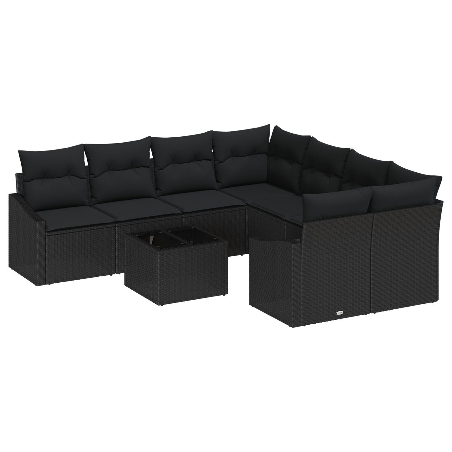 Tuinbank Set Set Van 9 Zwart Rattan, Polyester Kussens Gegalvaniseerd Staal