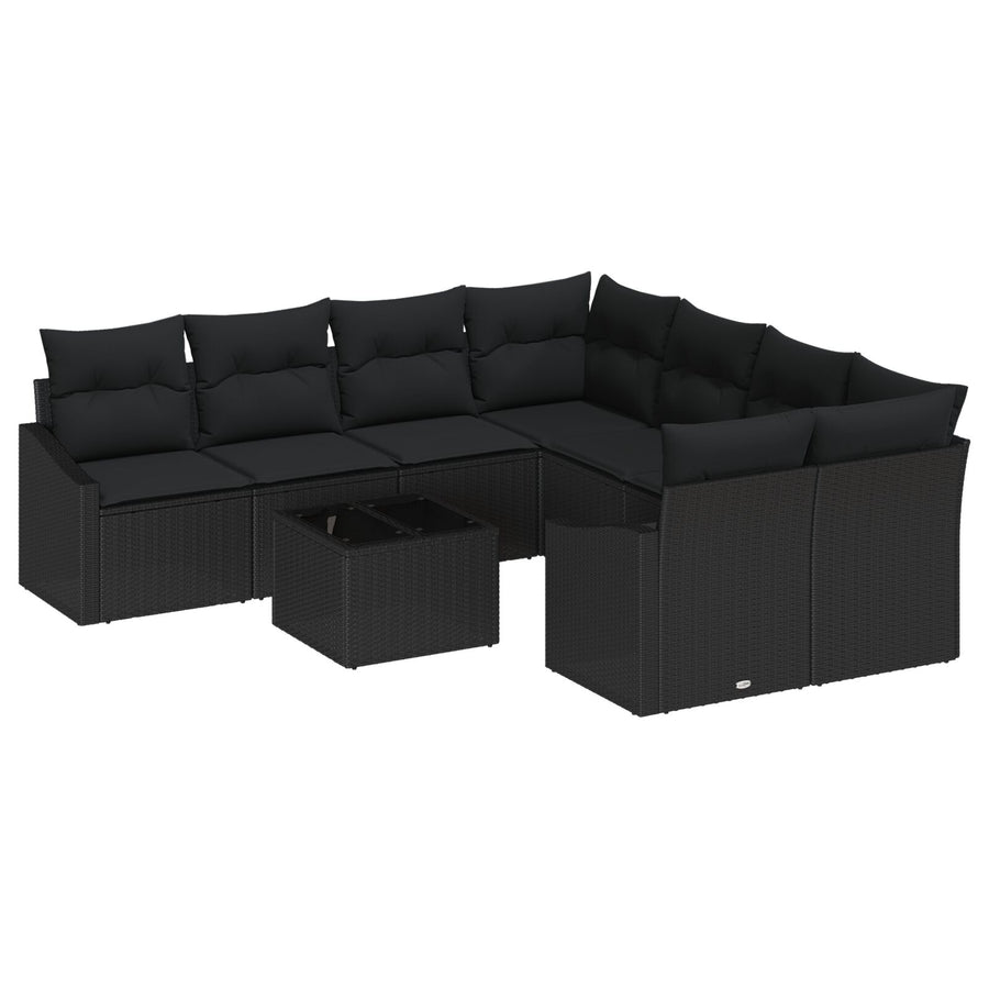 Tuinbank Set Set Van 9 Zwart Rattan, Polyester Kussens Gegalvaniseerd Staal