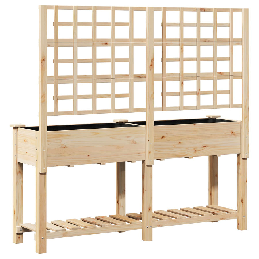 Tuinbak Met Trellis En Plank 161X43X152 Cm Massief Grenenhout 161 x 46 x 152.5 cm
