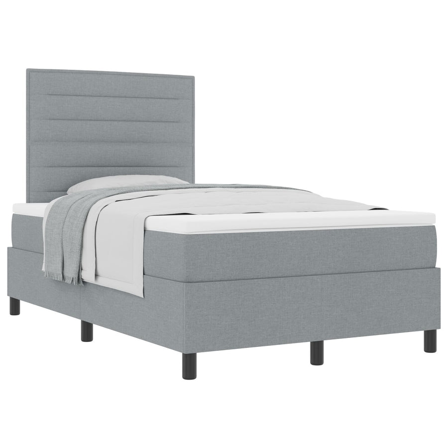 Boxspring Bed Met Matras Stof Lichtgrijs 120 x 200 cm Lijnen ontwerp