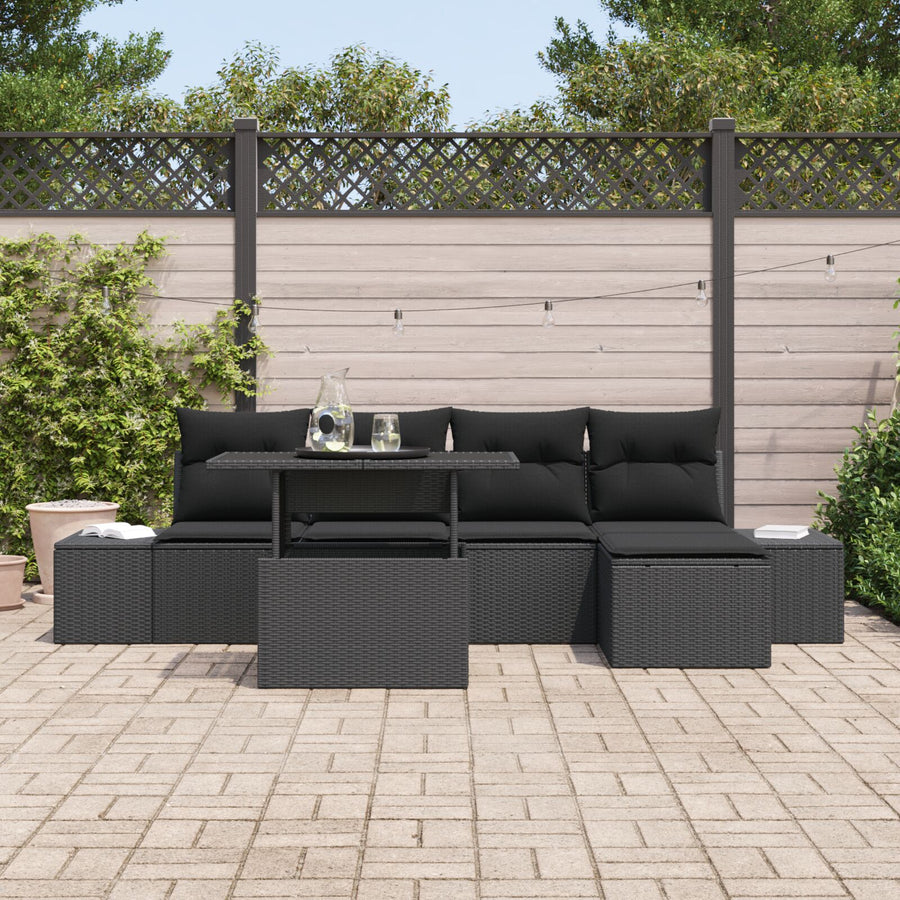 6 Delige Tuin Sofa Set Met Kussens Zwarte Poly Rattan