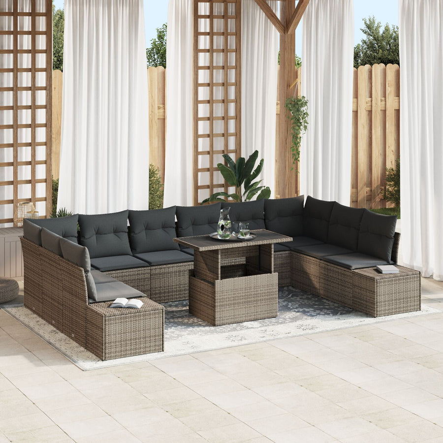 Tuinbankset Set Van 11 Grijs Rattan Tuinbankset Rechthoekig