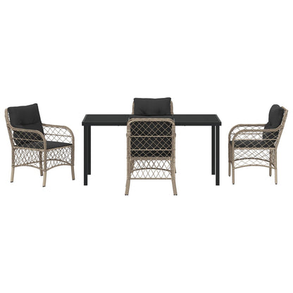 5-Delige Tuin Eettafel Set Met Kussens Lichtgrijs Poly Rattan
