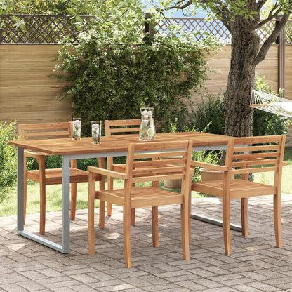 Tuin Eettafel Staal En Massief Acaciahout 180 x 90 x 75 cm Overhangend ontwerp