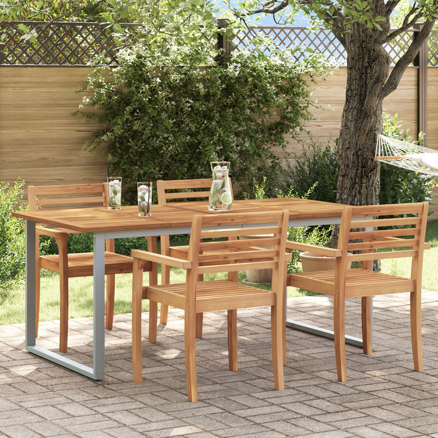 Tuin Eettafel Staal En Massief Acaciahout 180 x 90 x 75 cm Overhangend ontwerp