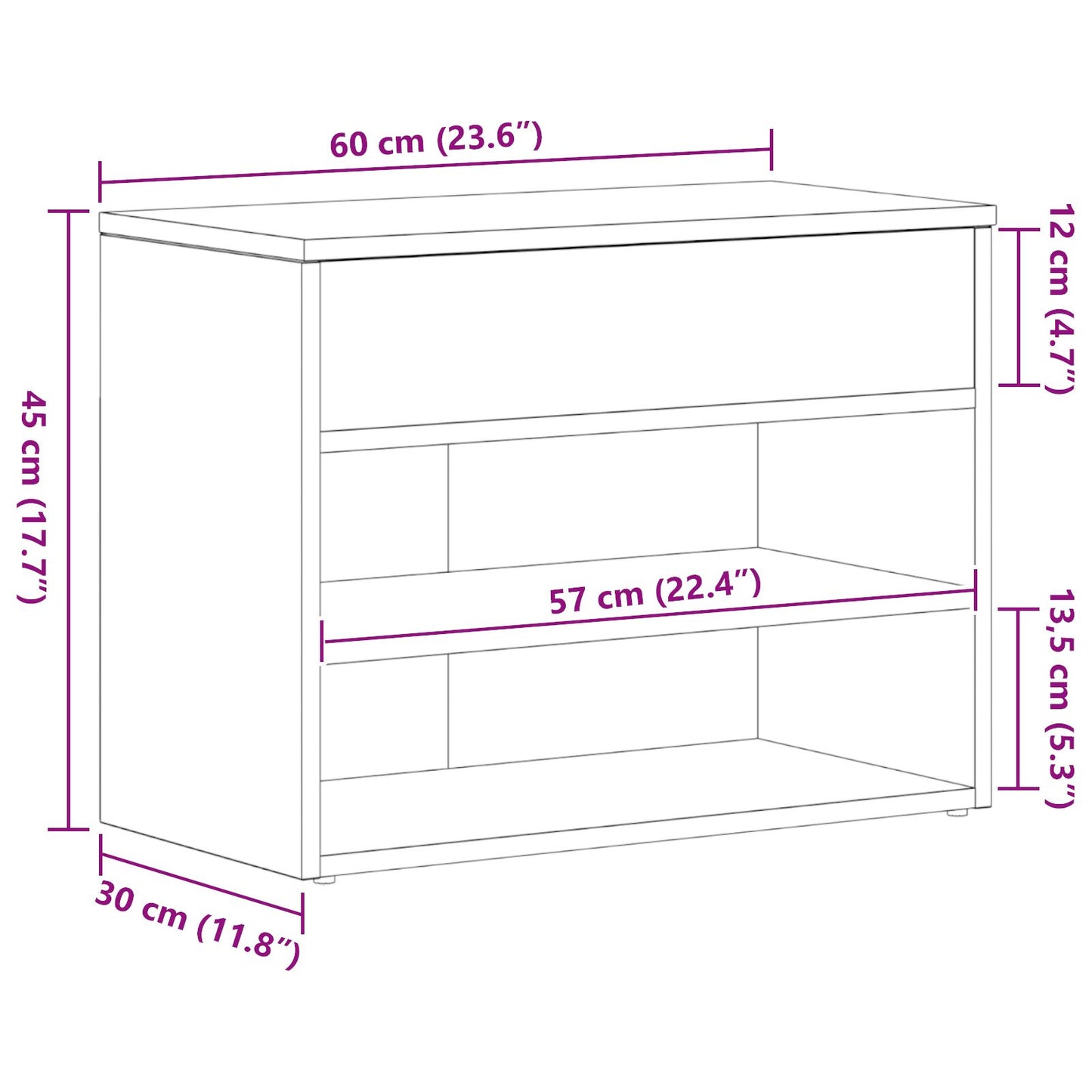Halbank In , , Geëngineerd Hout Zwart eiken 60 x 30 x 45 cm