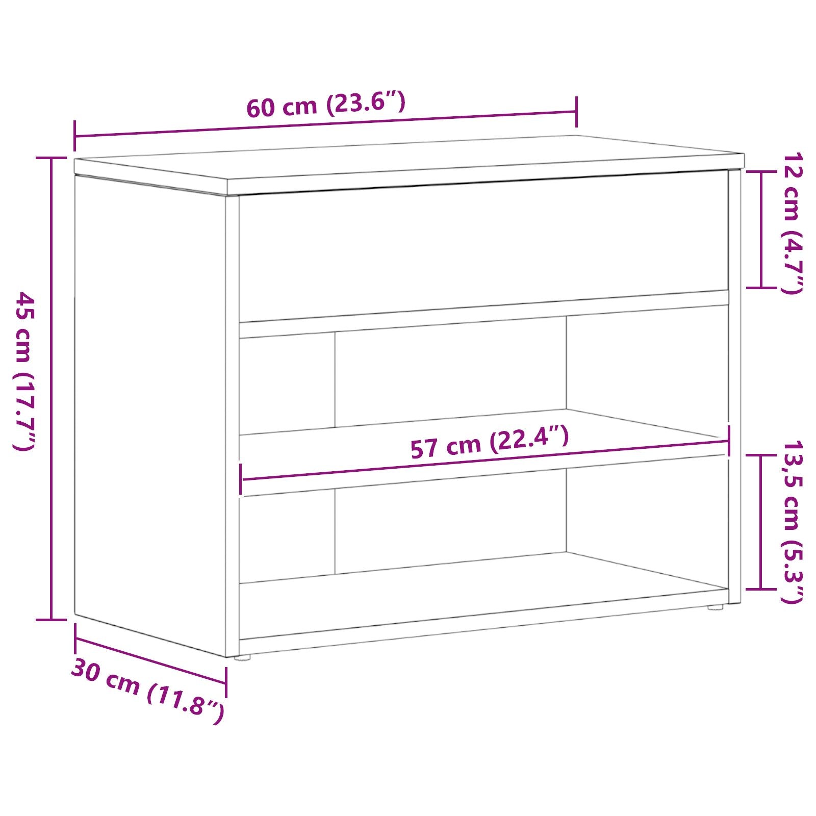 Halbank In , , Geëngineerd Hout Zwart eiken 60 x 30 x 45 cm