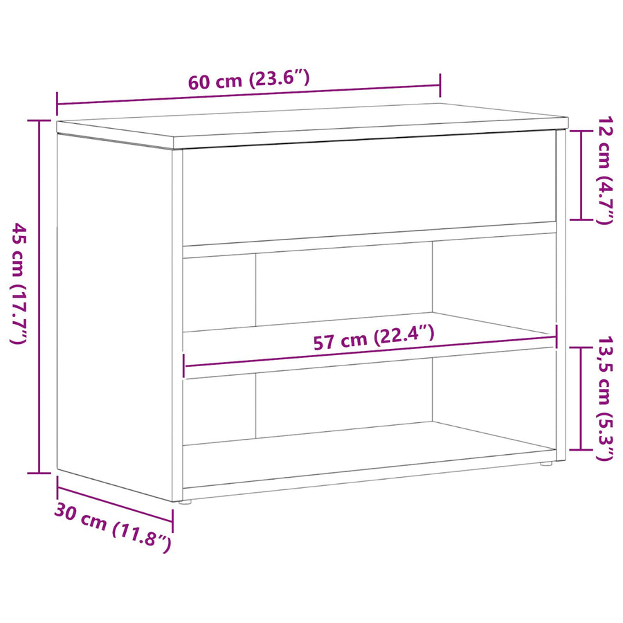 Halbank In , , Geëngineerd Hout Zwart eiken 60 x 30 x 45 cm