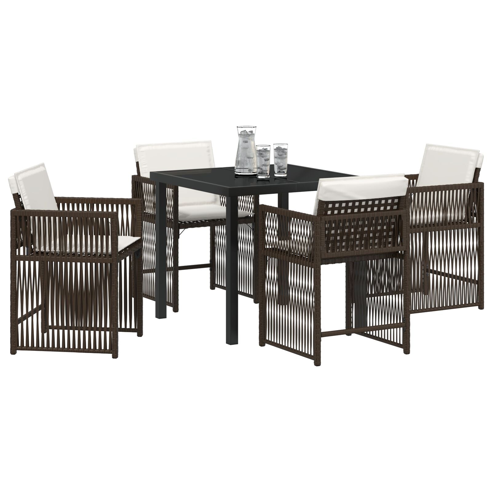 5-Delige Tuin Eetset Met Kussens Bruin Poly Rattan