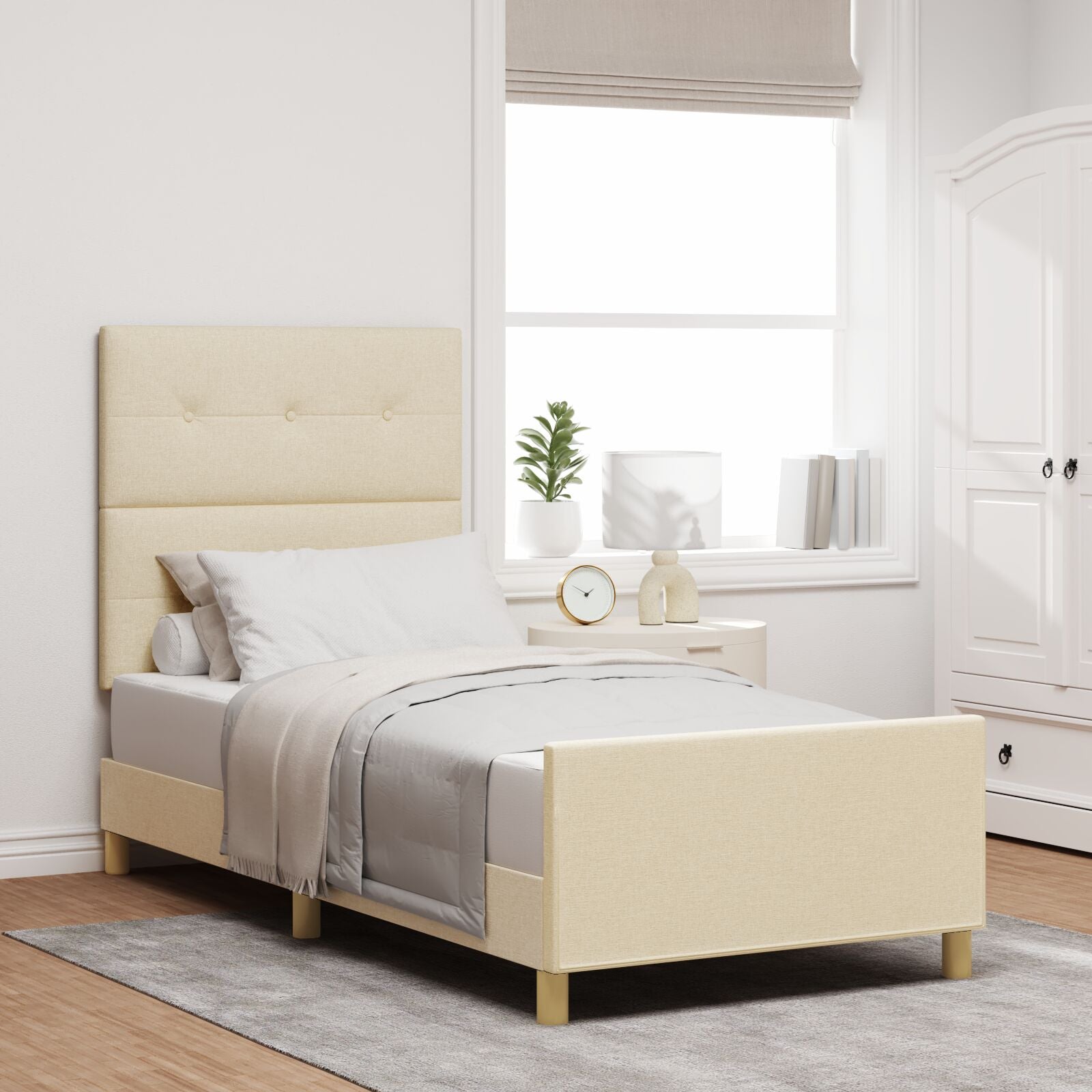 Bed Frame Crème 100X200 Cm Stof Crème