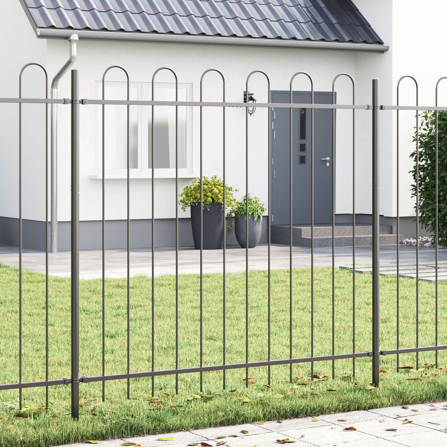 Tuinhekje Met Hoepeltop 6,8X1,5 M Staal Grijs 1.5 m 6.8 m