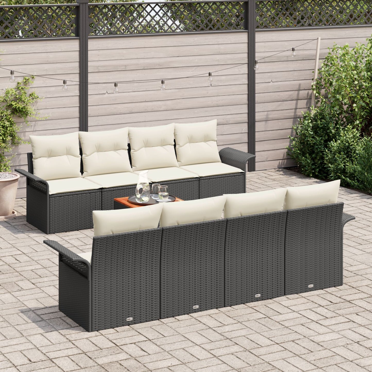 9-Delige Tuin Sofa Set Met Kussens Zwart Poly Rattan Acacia