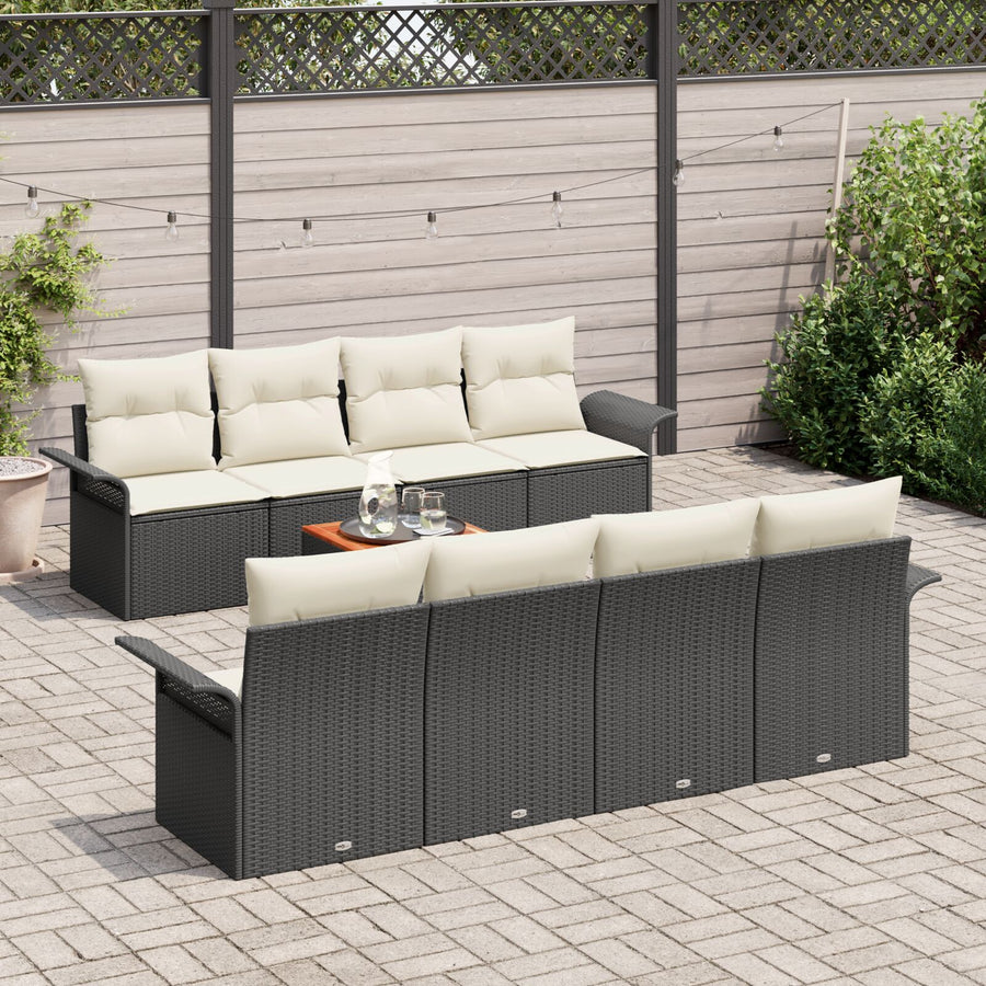 9-Delige Tuin Sofa Set Met Kussens Zwart Poly Rattan Acacia