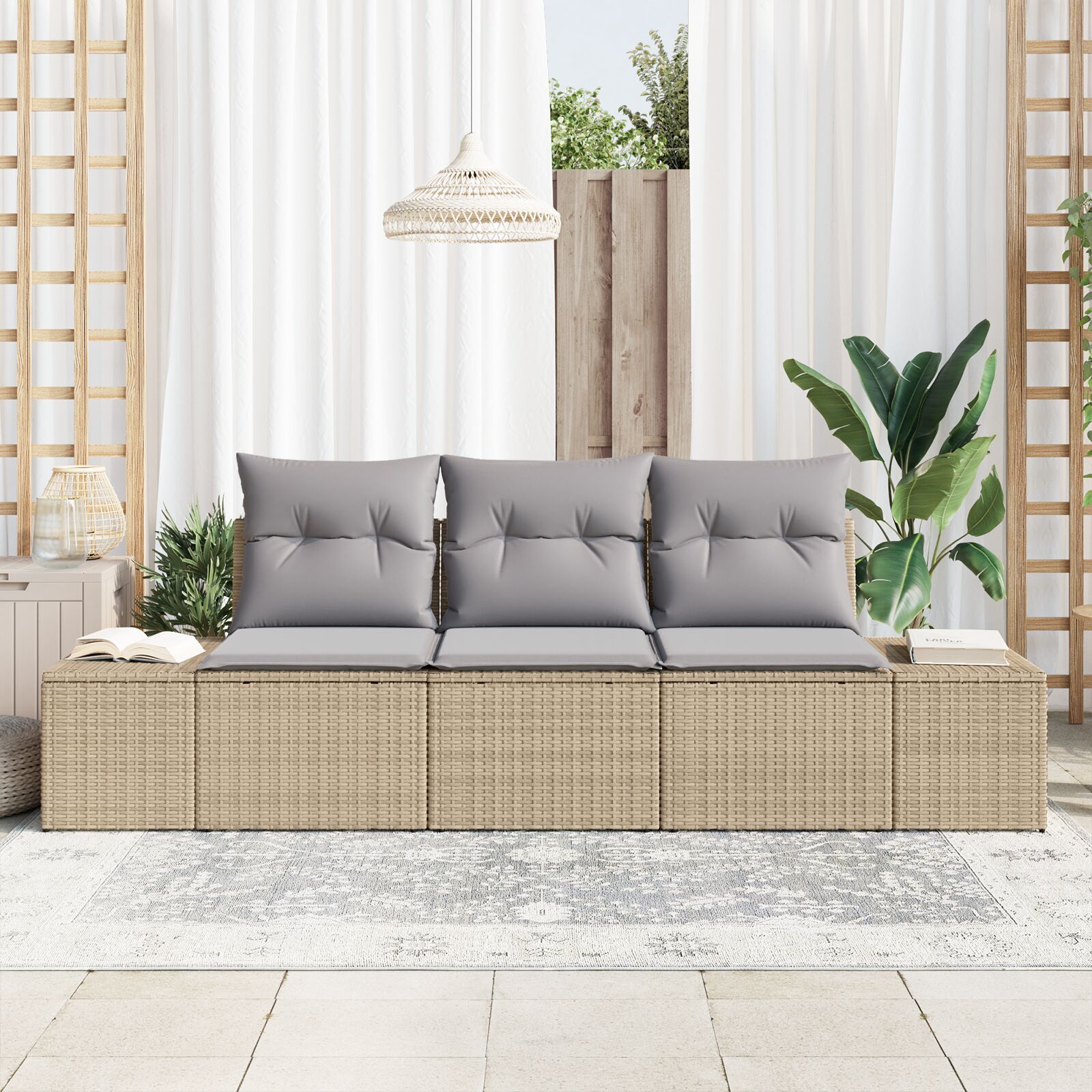 3-Delige Tuin Sofa Set Met Kussens Beige Poly Rattan