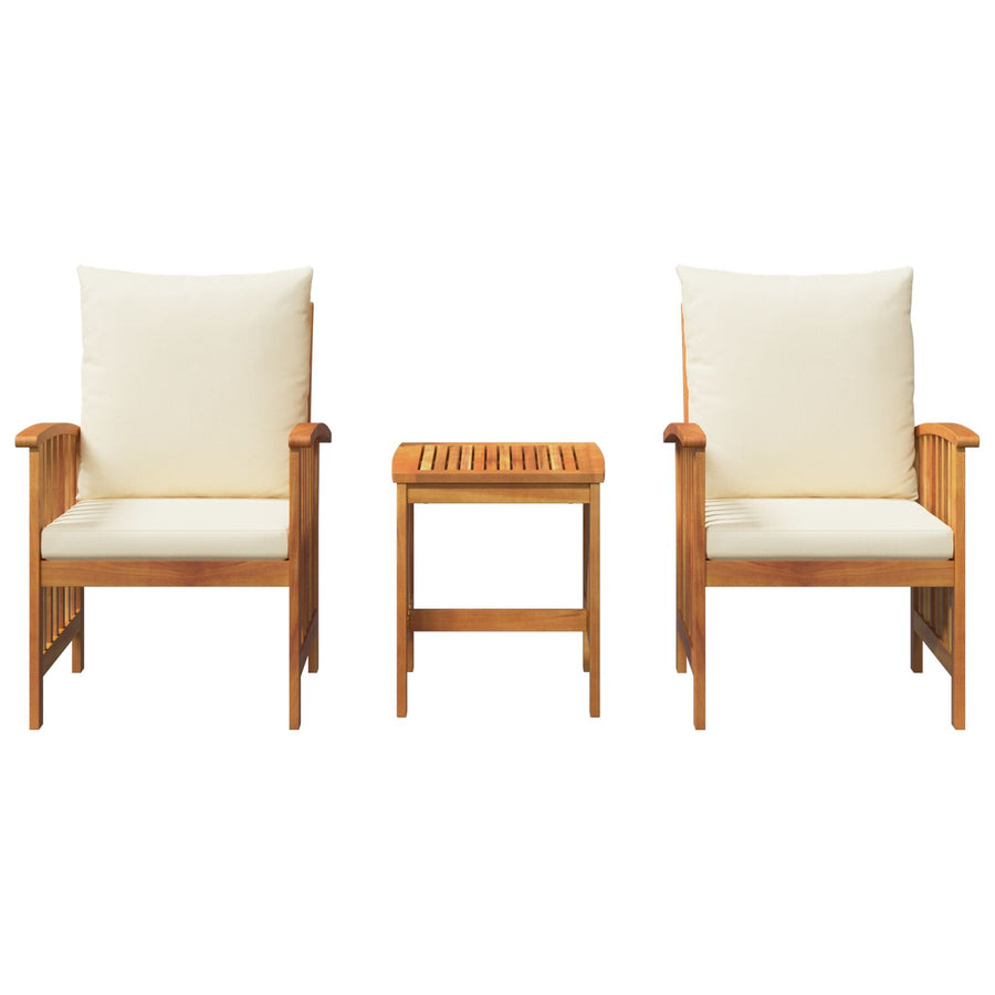 3-Delige Tuin Lounge Set Met Kussens Van Massief Acaciahout Crème wit 2 fauteuils + tafel