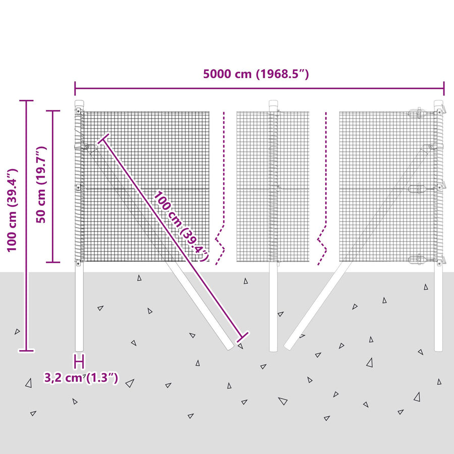 Gelaserd Draadhek Met 13 Palen 0.5X50 M Gegalvaniseerd Staal Gegalvaniseerd Staal
