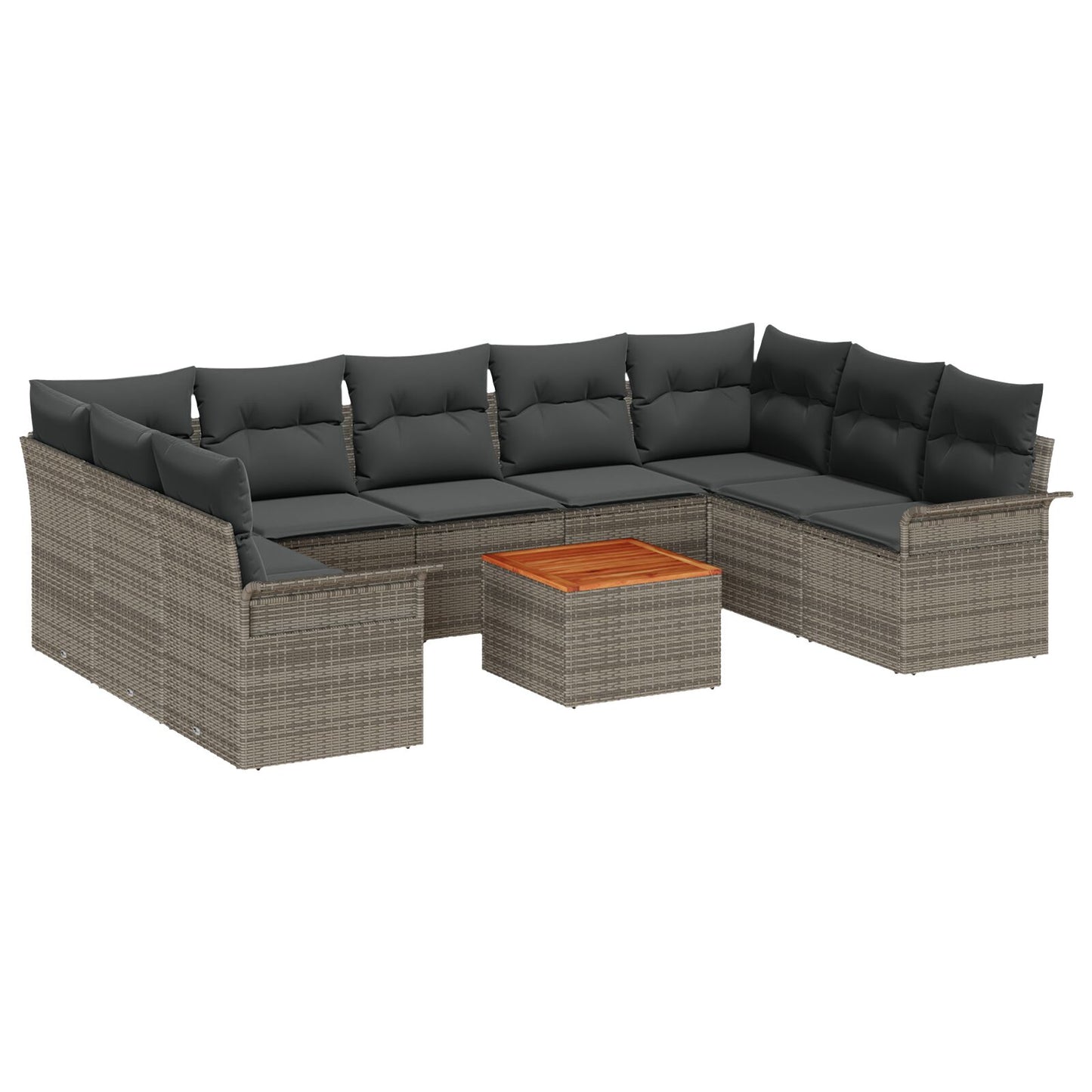 10-Delige Tuin Sofaset Met Kussens Grijs Poly Rattan Acacia