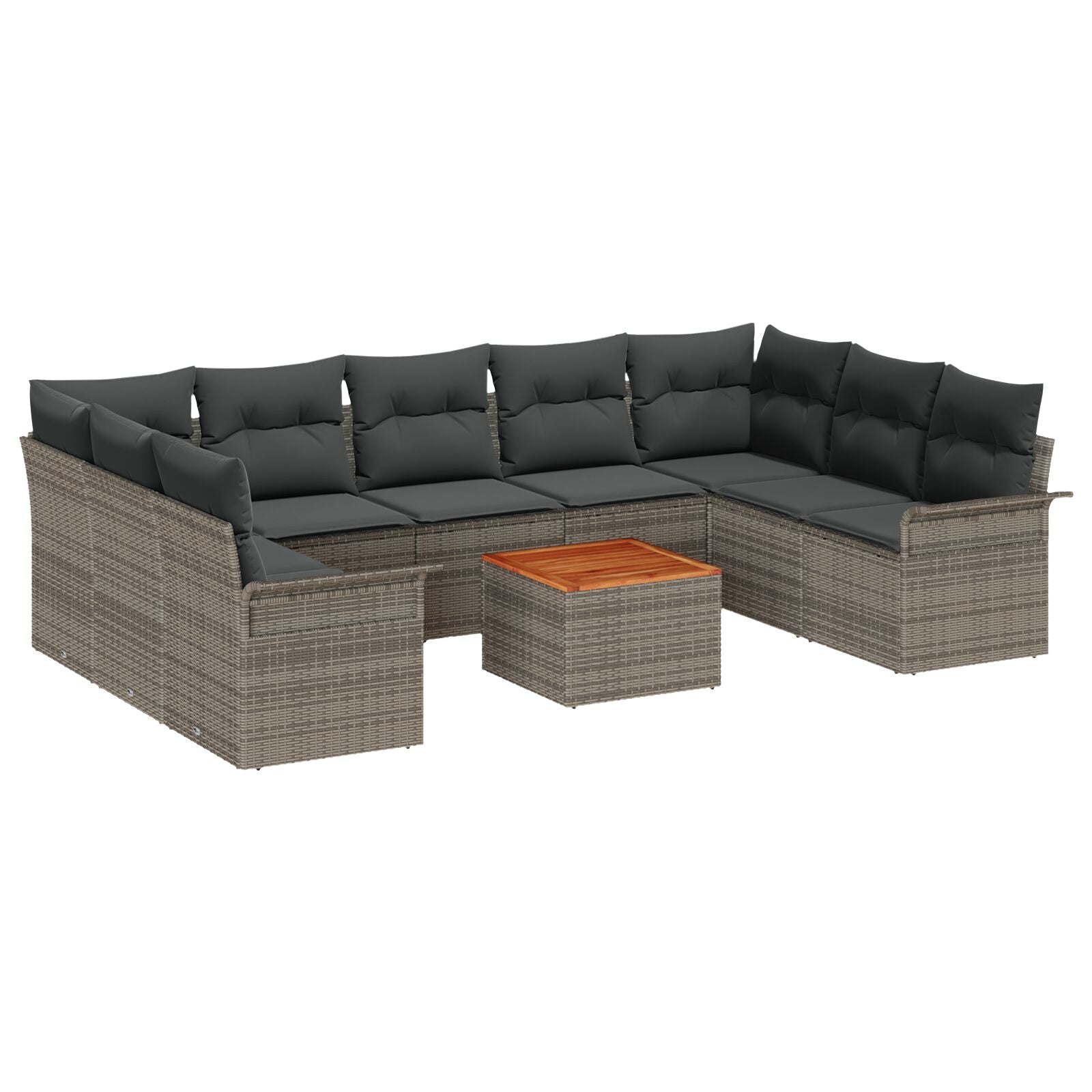 10-Delige Tuin Sofaset Met Kussens Grijs Poly Rattan Acacia