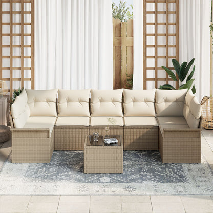 8-Delige Tuin Sofa Set Met Kussens Beige Poly Rattan