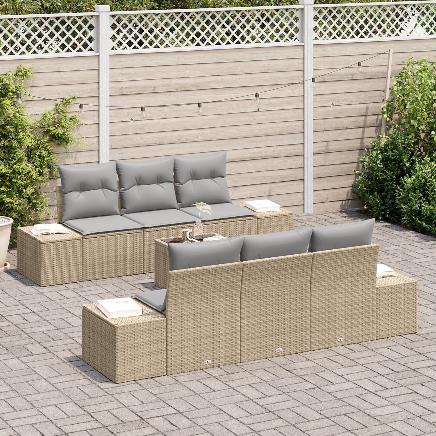 7-Delige Tuinset Met Kussens Beige Poly Rattan