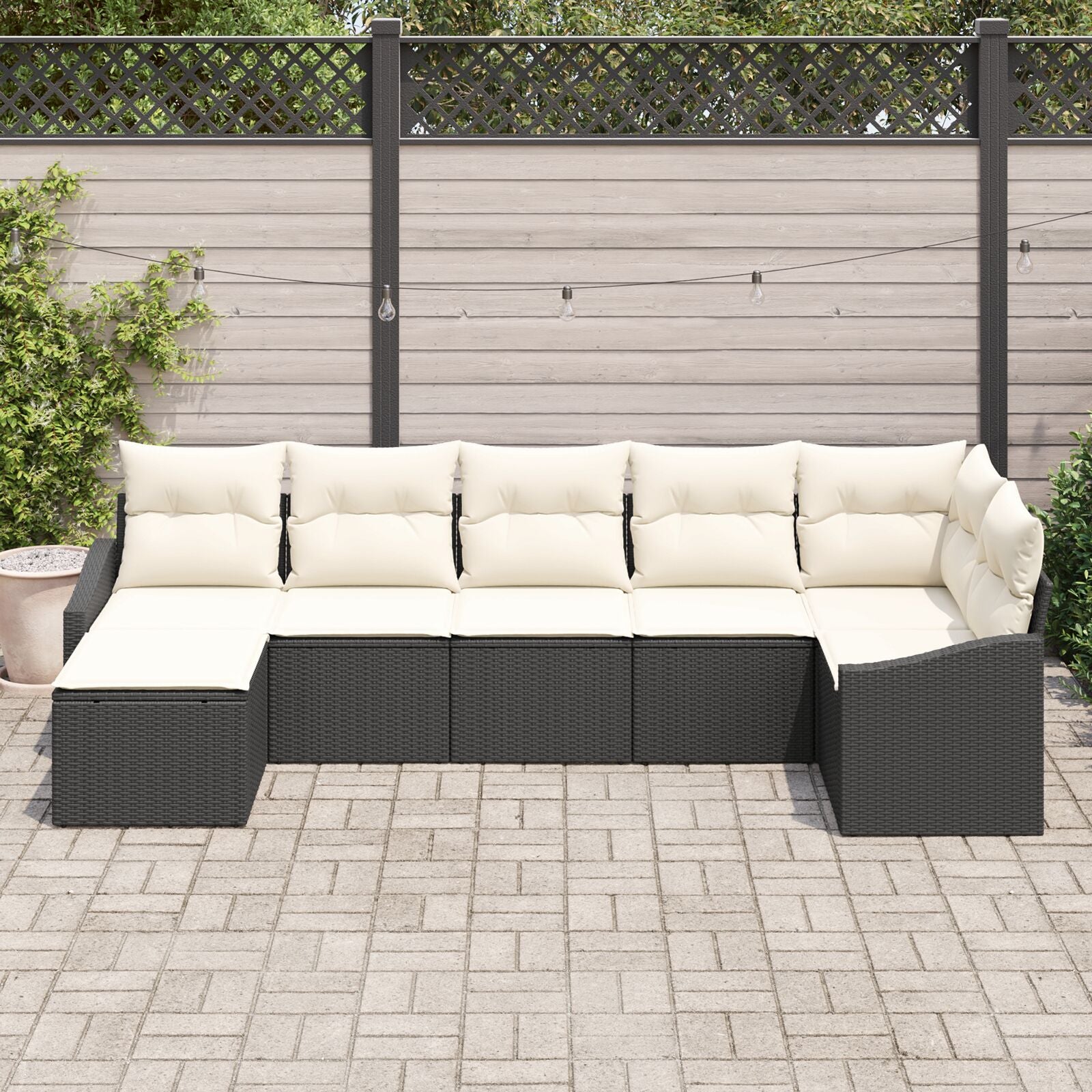 7-Delige Tuinset Met Kussens Zwart Poly Rattan