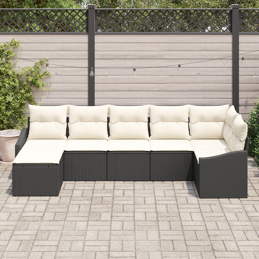 7-Delige Tuinset Met Kussens Zwart Poly Rattan