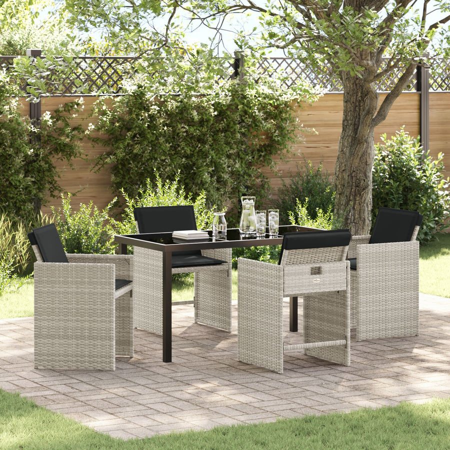 5 Delige Tuin Eetset Met Kussens Lichtgrijs Poly Rattan