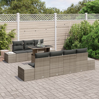 Tuinbankset 8 Stukken Grijs, Donker Wicker Rattan, Polyester