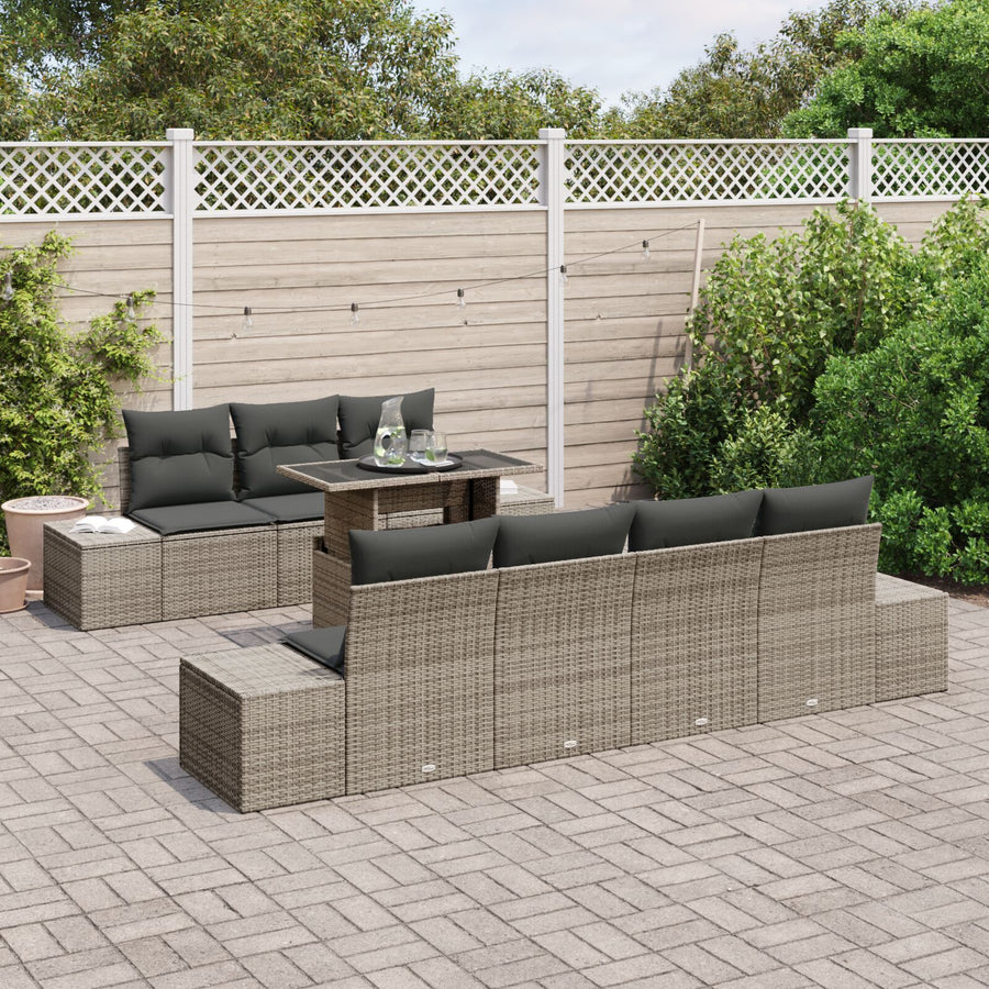 Tuinbankset 8 Stukken Grijs, Donker Wicker Rattan, Polyester
