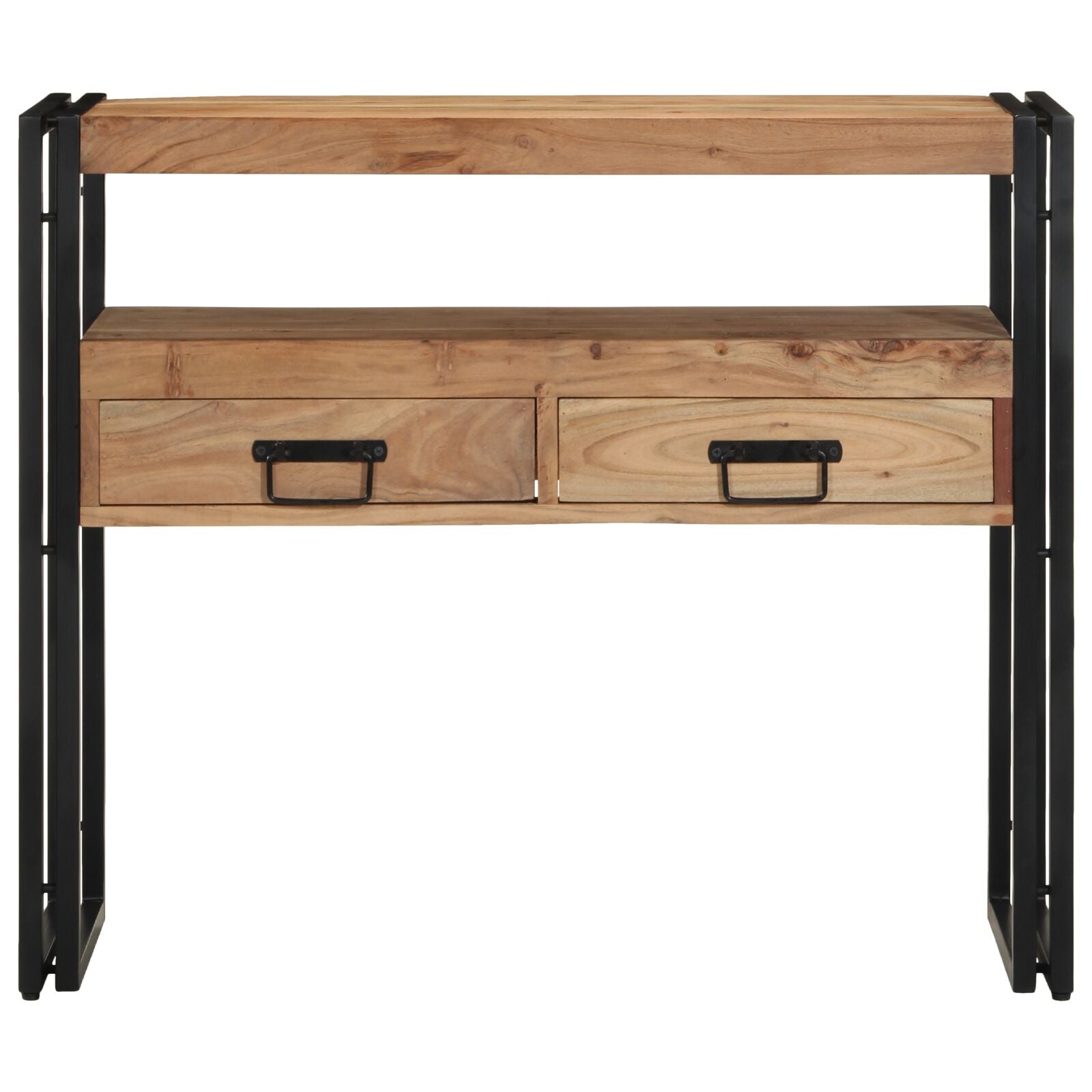 Console Tafel Zwart En Metaal 90 x 33 x 75 cm Massief acaciahout