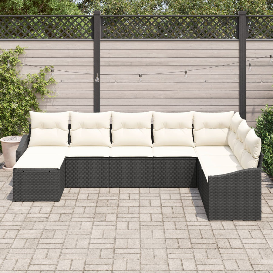 8-Delige Tuin Dinerset Met Kussens Zwart Poly Riet