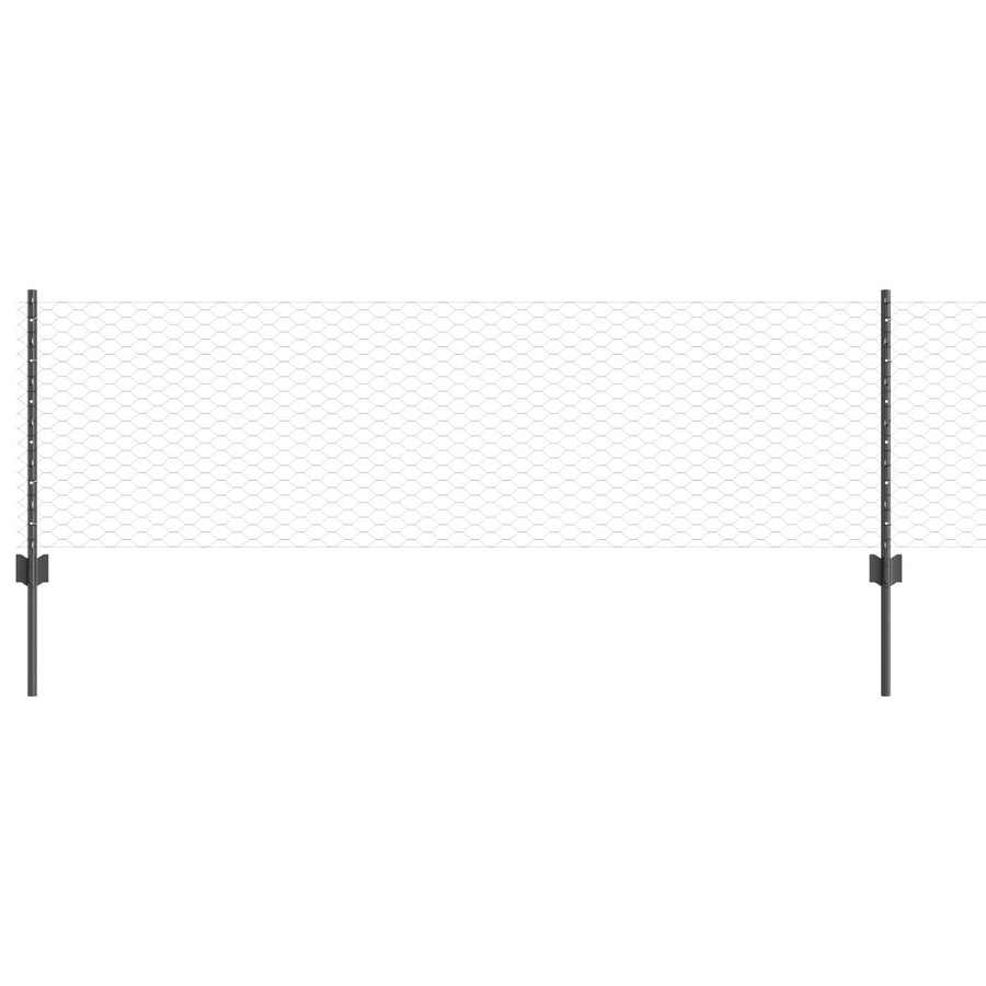 Hekpalen 11 Stuks U-Kanaal Grijs 60 Cm Staal,  Zeshoek Hek Grijs 0,6X25 M Staal