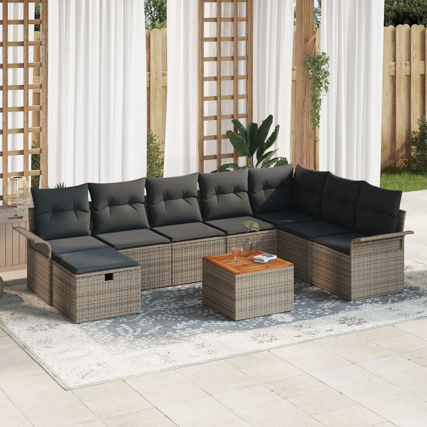9-Delige Tuin Sofa Set Met Kussens Grijs Poly Rattan