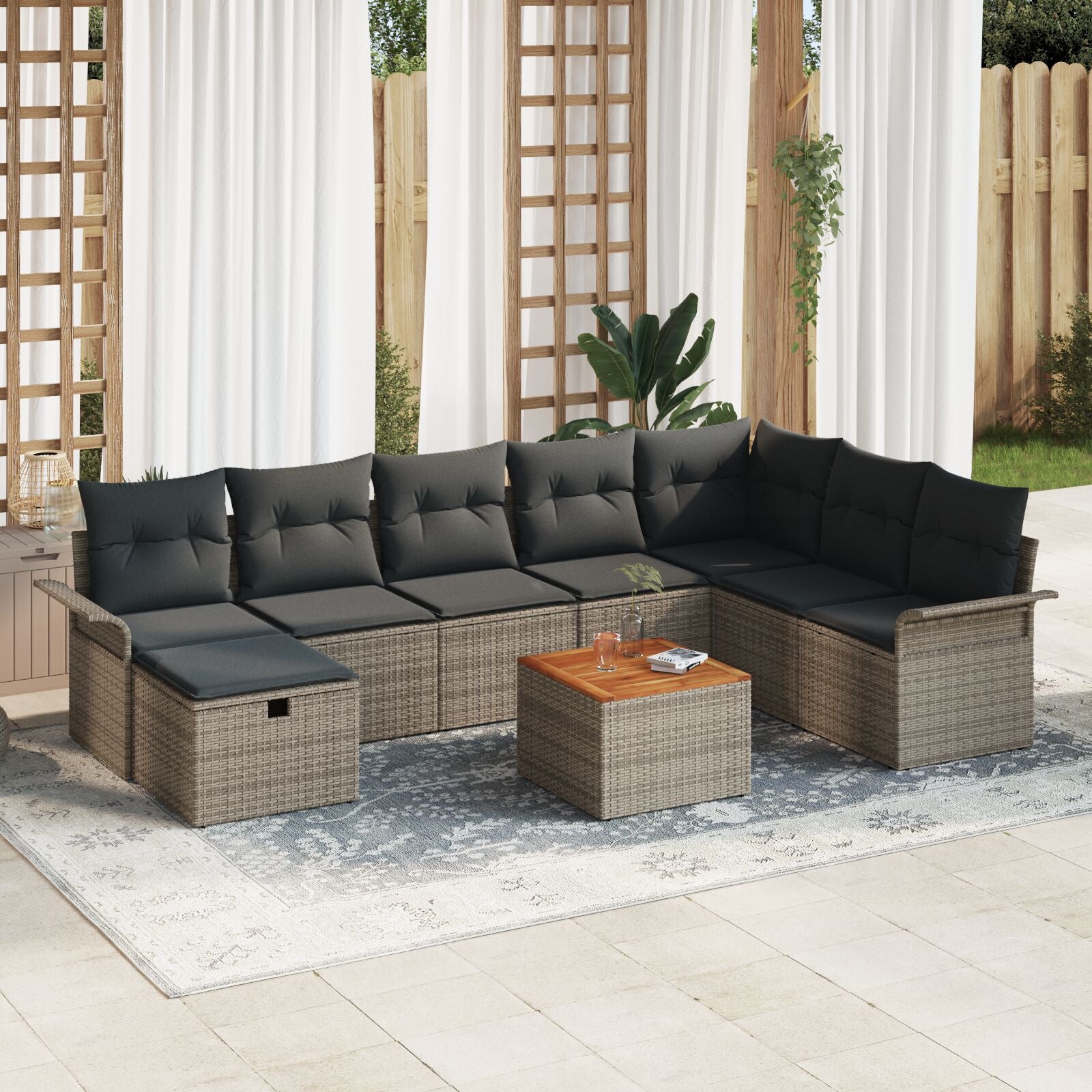 9-Delige Tuin Sofa Set Met Kussens Grijs Poly Rattan