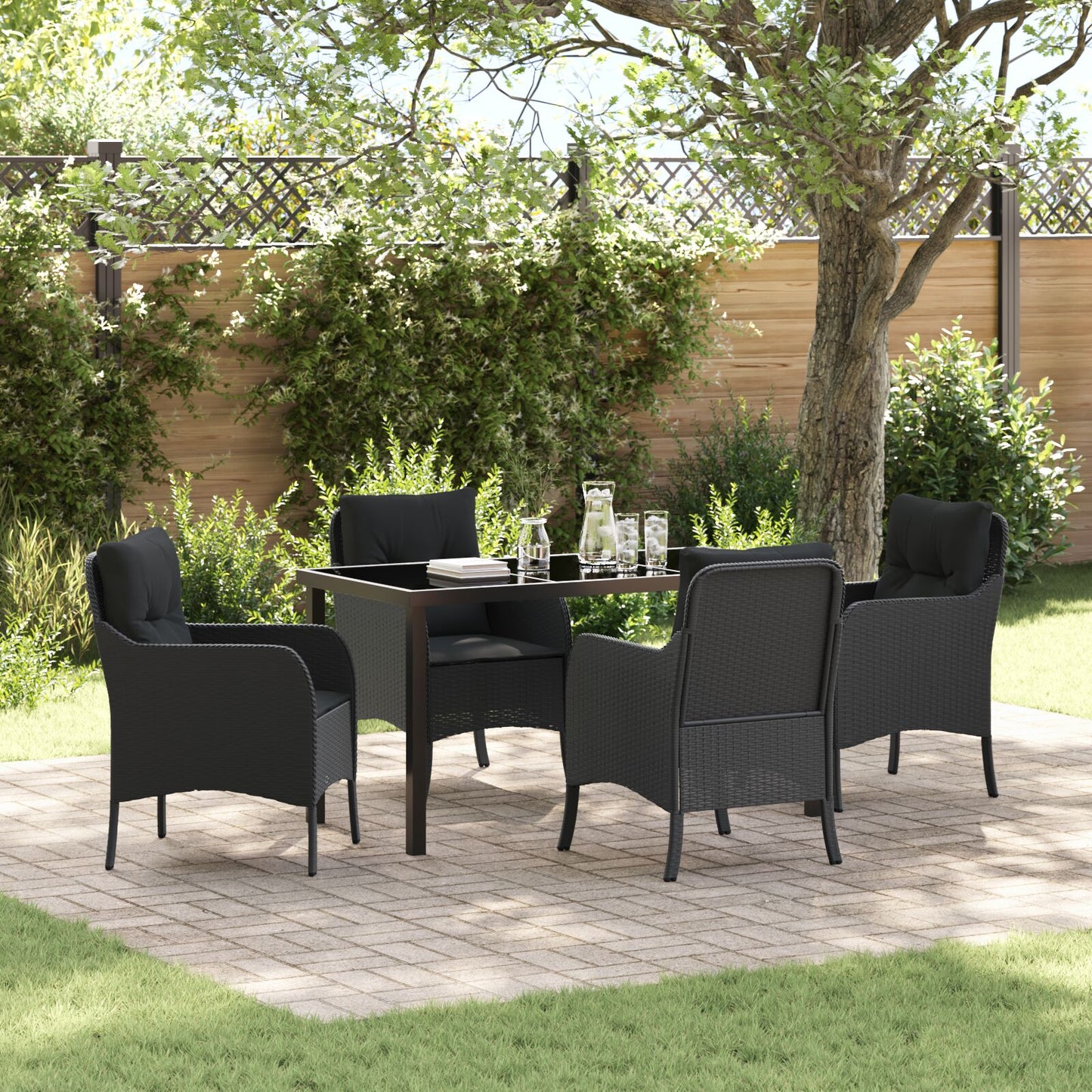 5-Delige Tuinset Met Kussens Zwart Poly Rattan